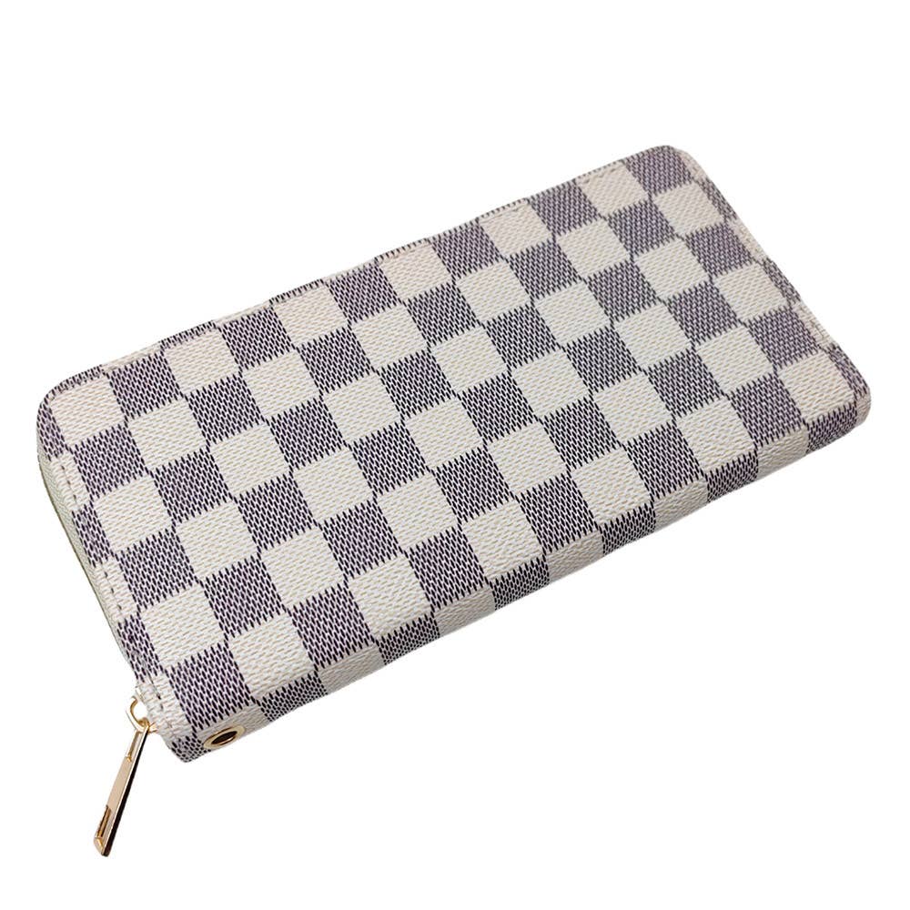 White Checkered Long Wallet