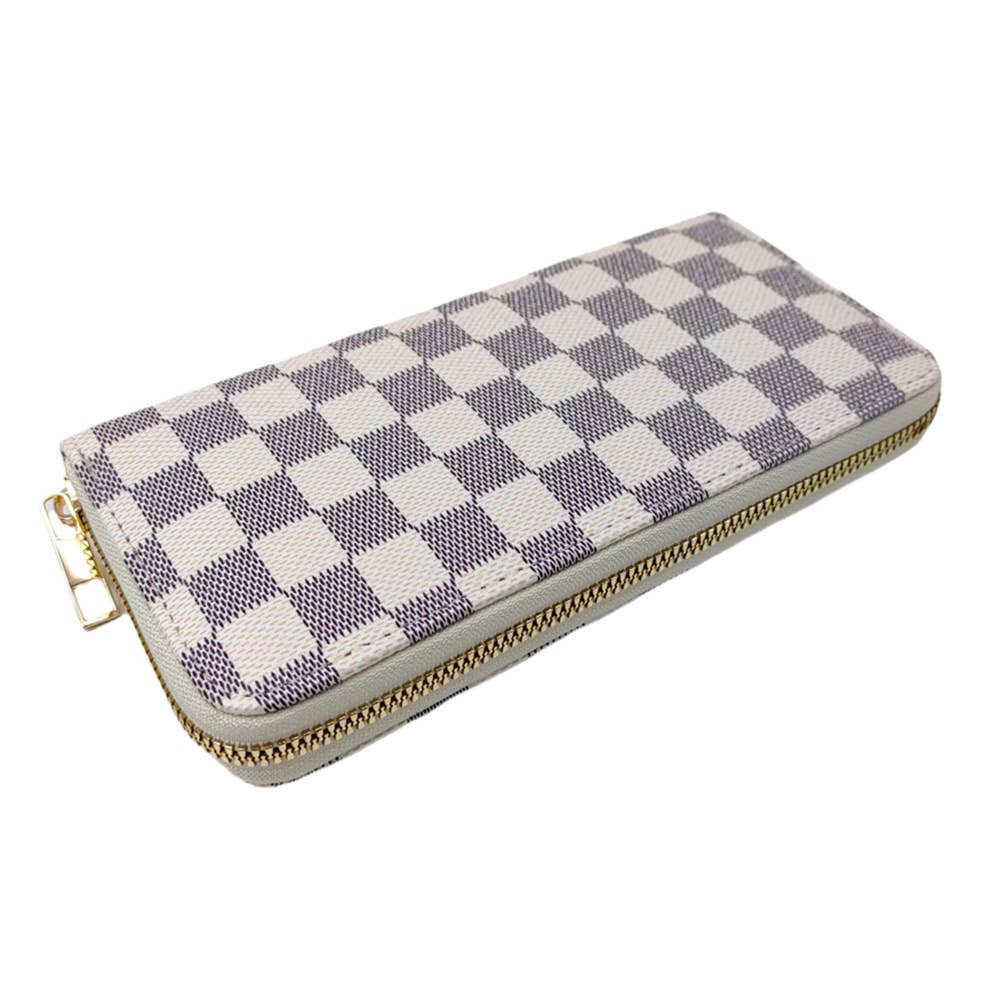 White Checkered Long Wallet