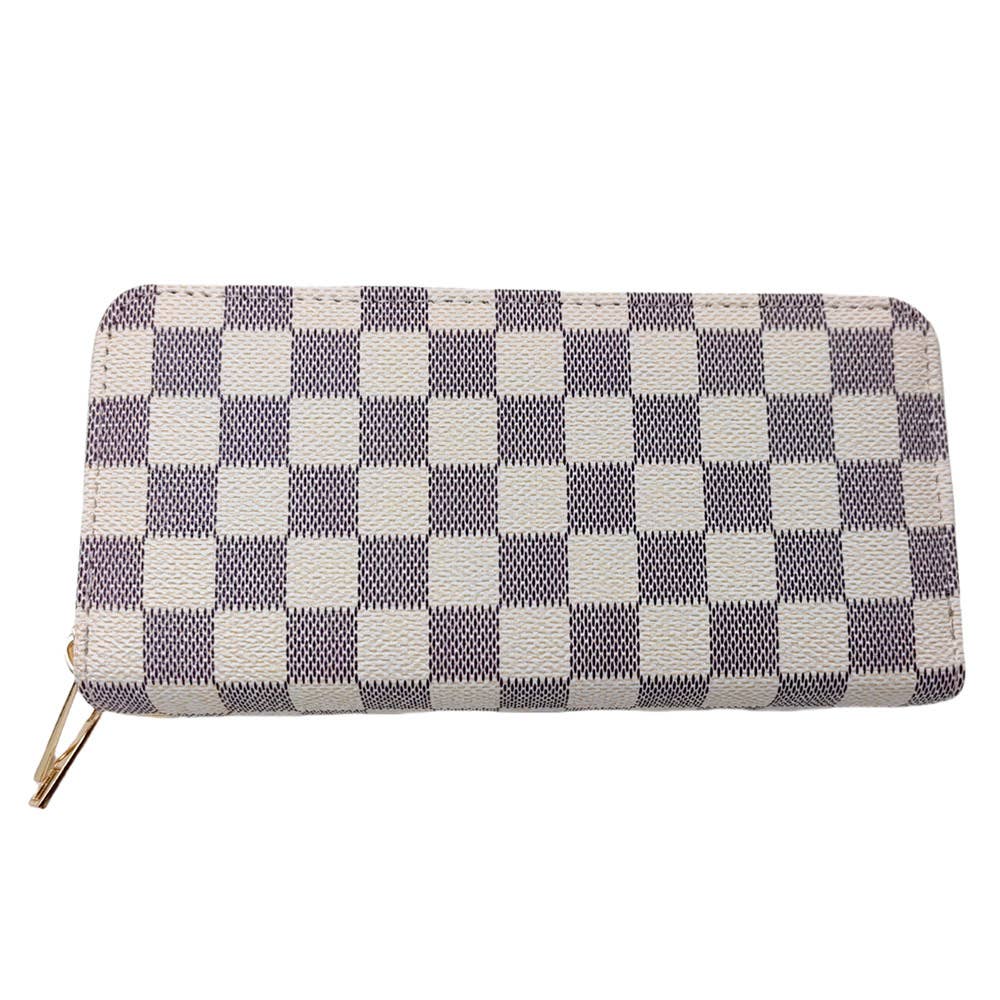 White Checkered Long Wallet