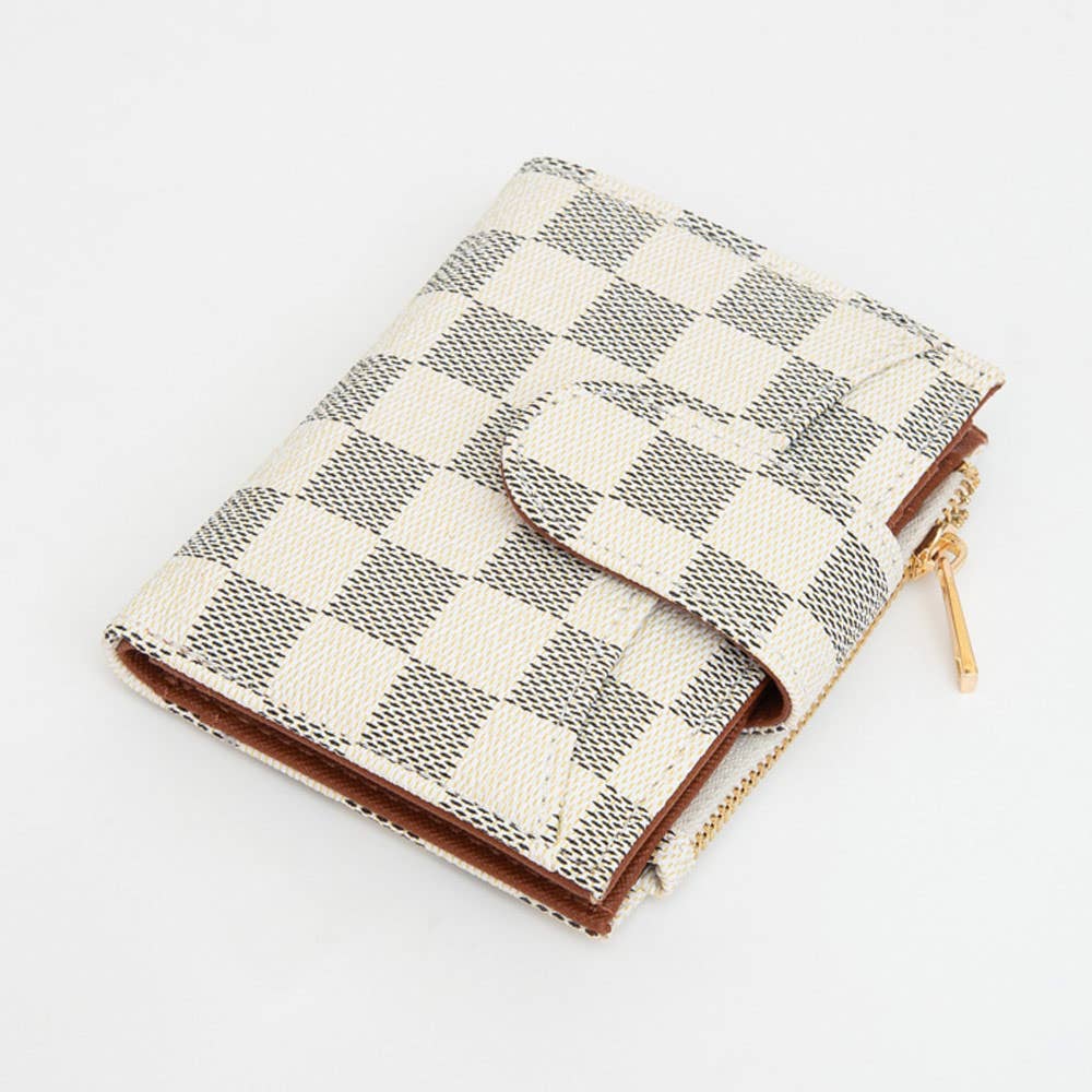 Ivory Checkered Fold Wallet