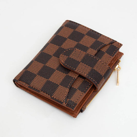 Brown Checkered Fold Wallet
