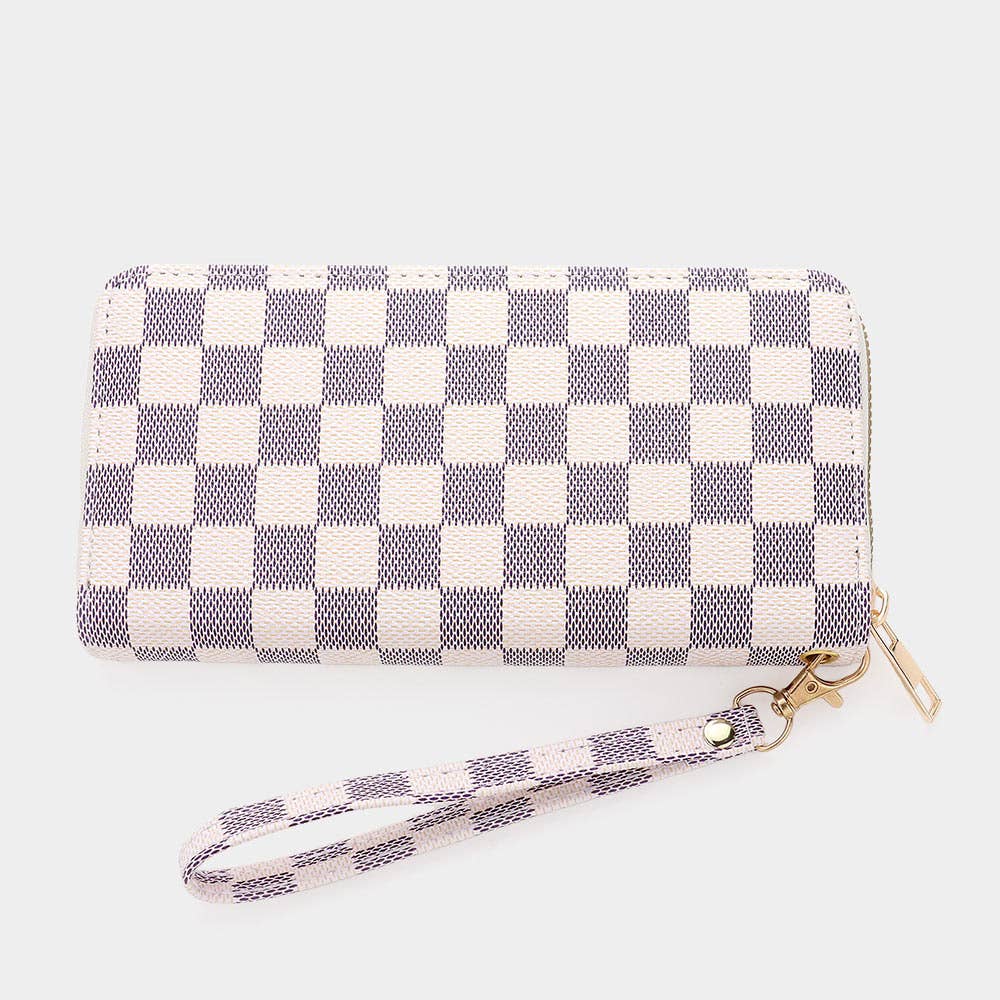 White Checkered Long Wallet