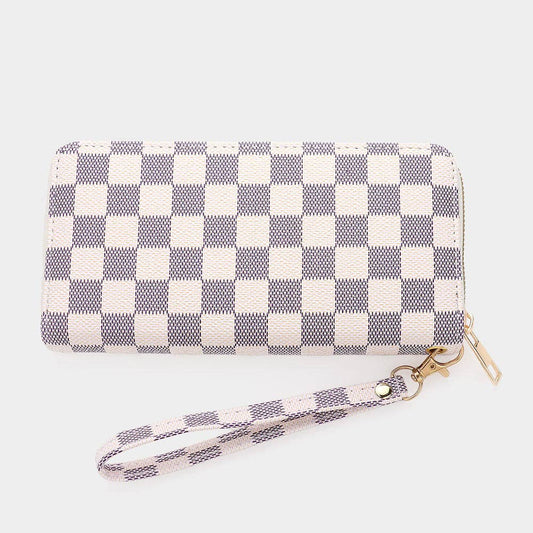 White Checkered Long Wallet