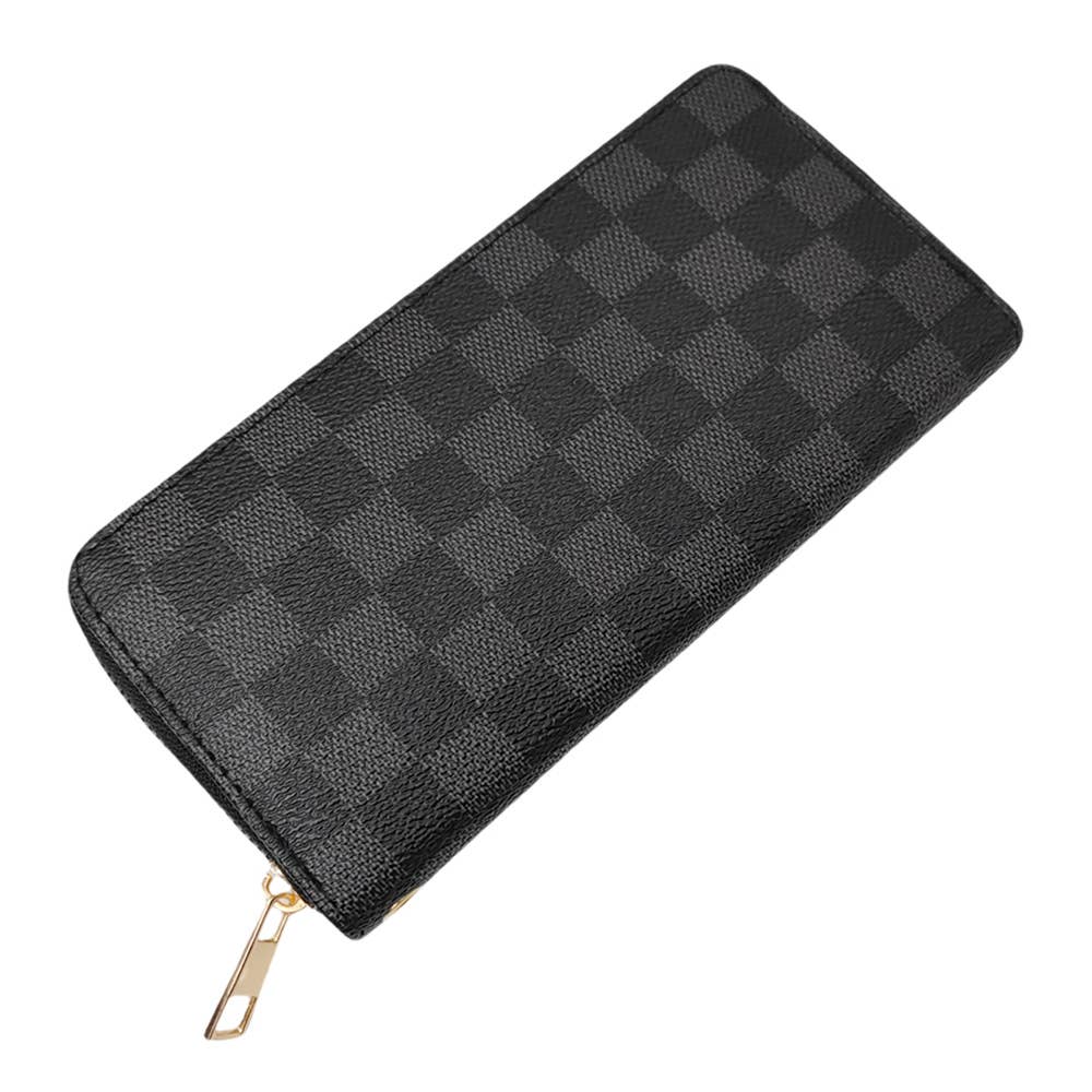 Black Checkered Long Wallet
