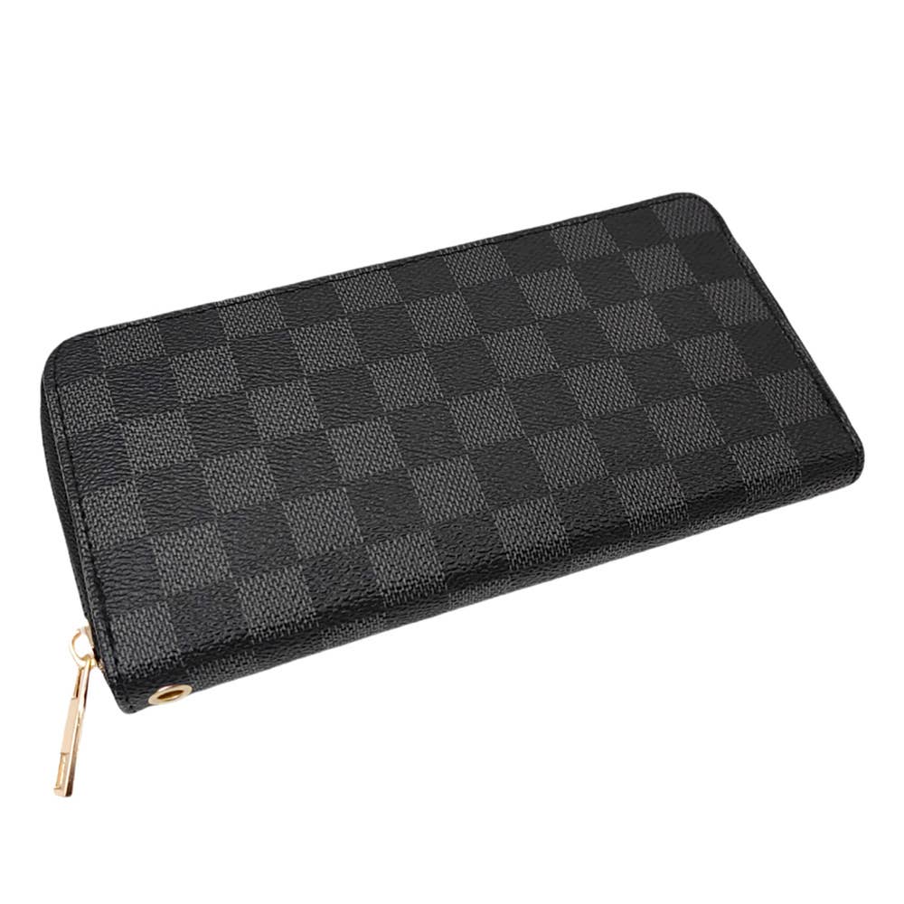 Black Checkered Long Wallet