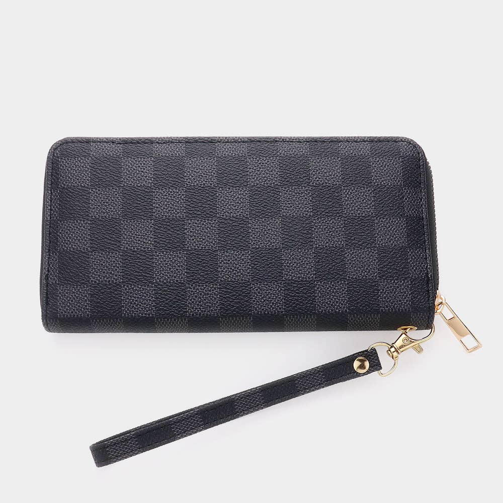 Black Checkered Long Wallet