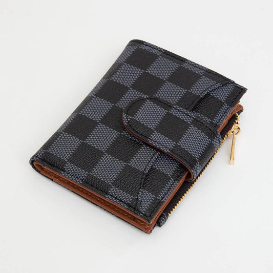 Black Checkered Fold Wallet